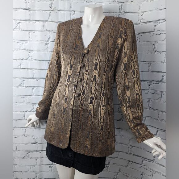 Printed blazer, Shiny fabric blazer, Wood print jacket, 80s 90s blazer - Picture 1 of 10